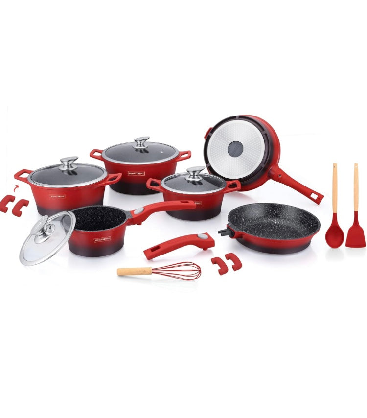 Induction Cookware with Healthy Ceramic Coating, Camping Pots and Pans Set Nonstick 10pcs with Detachable Handles