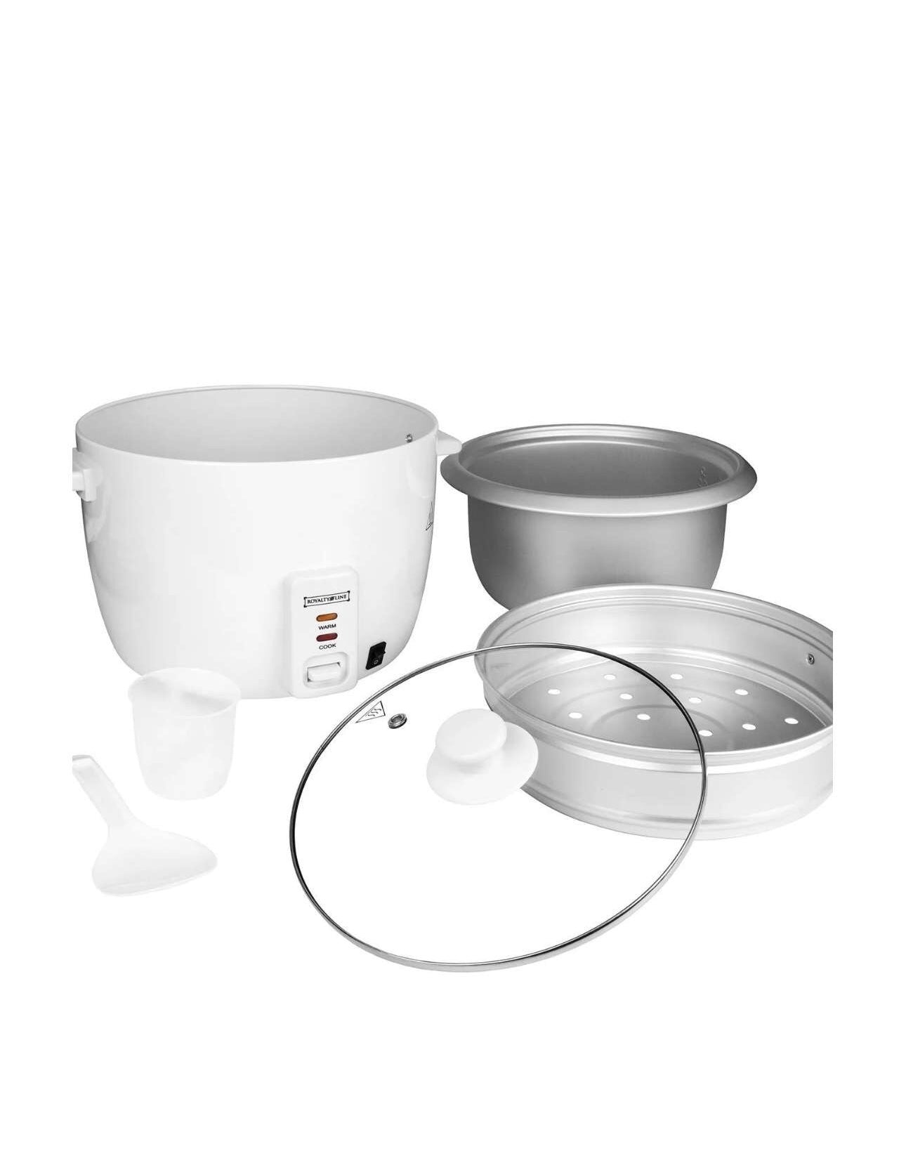 ROYALTY LINE, Cuiseur à Riz 2,2L RLRC2210D avec Panier Vapeur, Couvercle en Verre de Sécurité, Mode de Conservation de Chaleur, Bol Amovible, 15 Tasses, 900W, Facile à Nettoyer