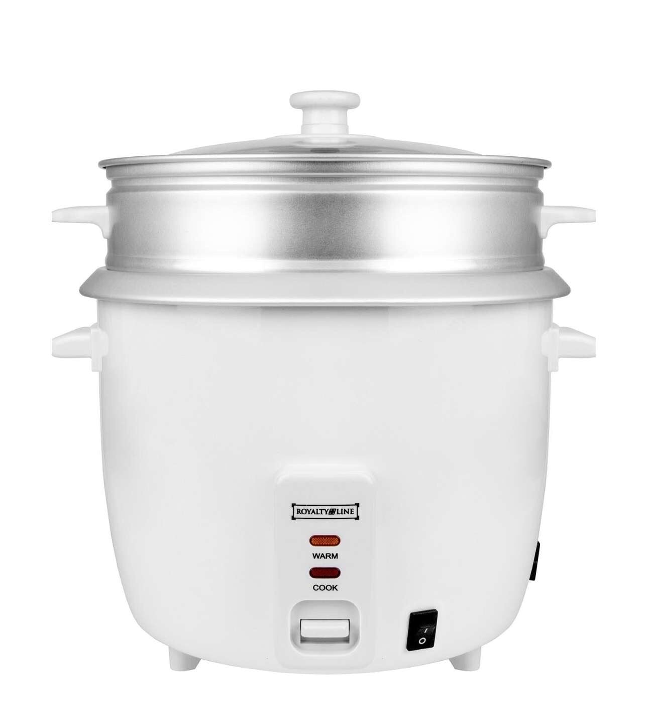 ROYALTY LINE, Cuiseur à Riz 2,2L RLRC2210D avec Panier Vapeur, Couvercle en Verre de Sécurité, Mode de Conservation de Chaleur, Bol Amovible, 15 Tasses, 900W, Facile à Nettoyer