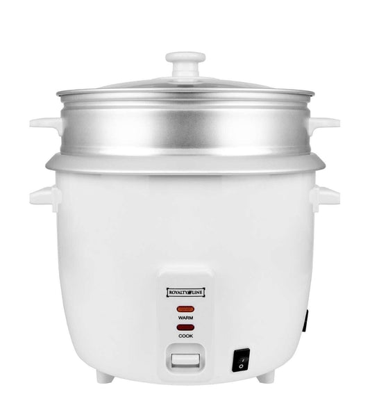 ROYALTY LINE, Cuiseur à Riz 2,2L RLRC2210D avec Panier Vapeur, Couvercle en Verre de Sécurité, Mode de Conservation de Chaleur, Bol Amovible, 15 Tasses, 900W, Facile à Nettoyer